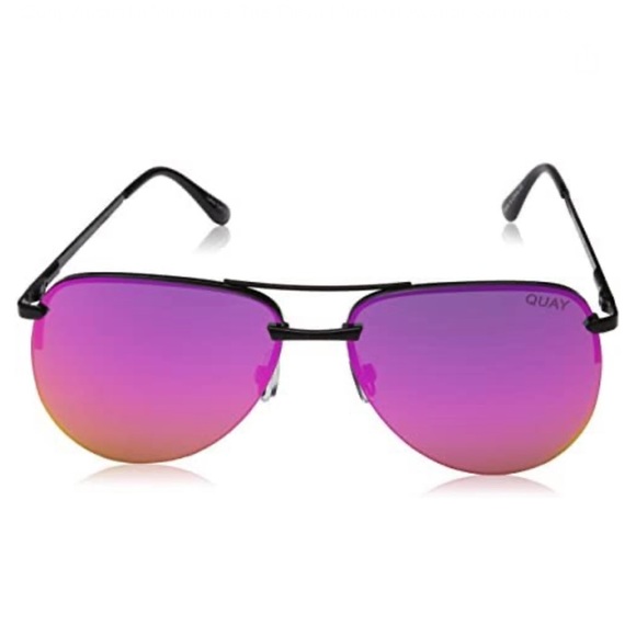 QUAY The Playa Sunglasses Polarized Black Frame Pink Mirror Lenses Aviator Style - Picture 5 of 15